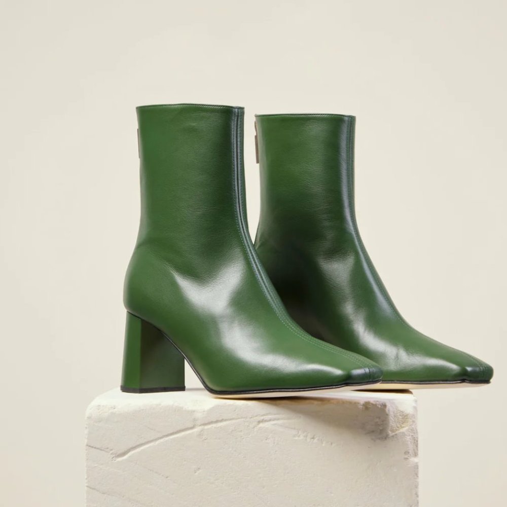 "Dear Frances" Cube green leather boots forest US 8/EU 38